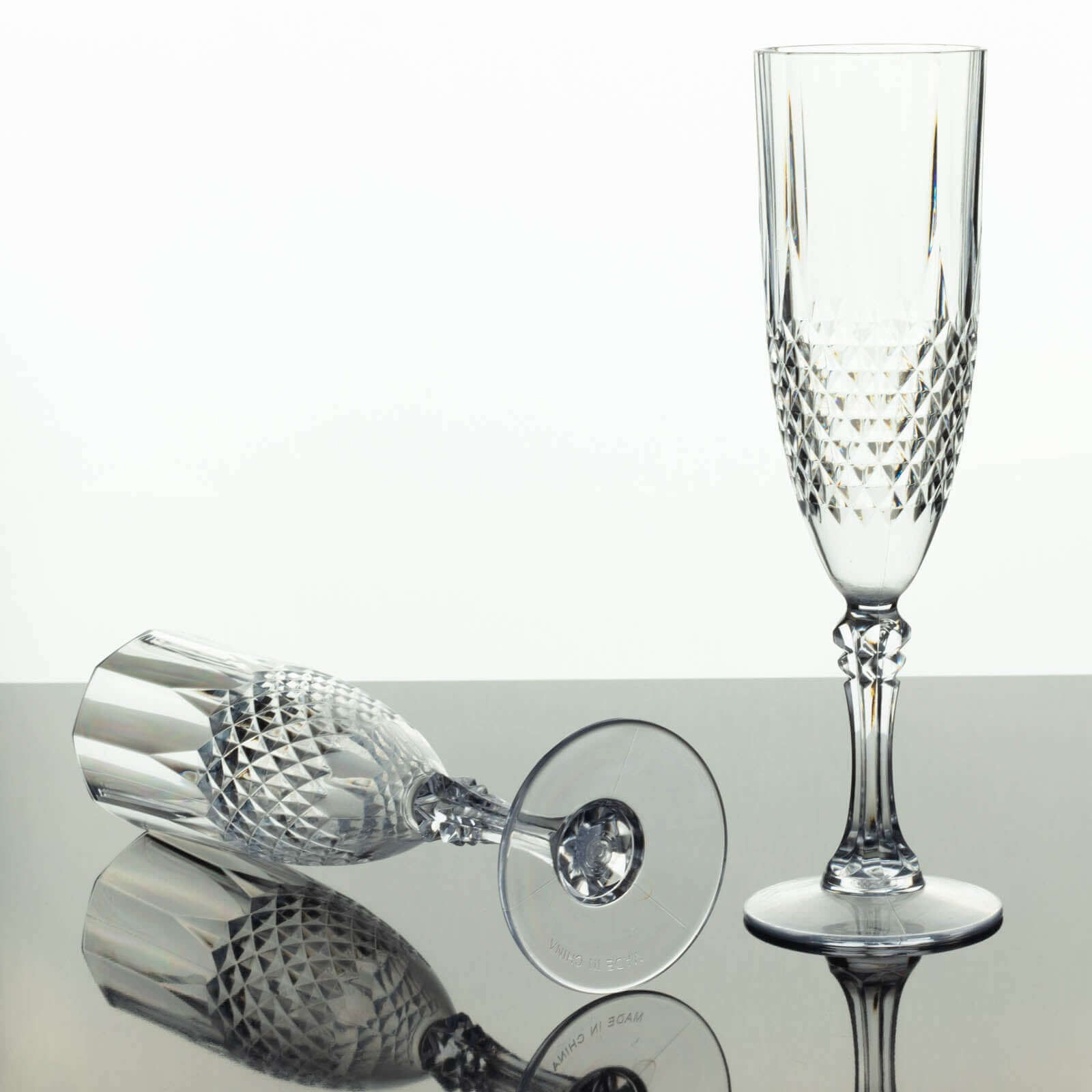 6-Pack Transparent Plastic Champagne Glasses 8oz, Crystal Cut Style Clear - Shatterproof Wedding Toast Flutes
